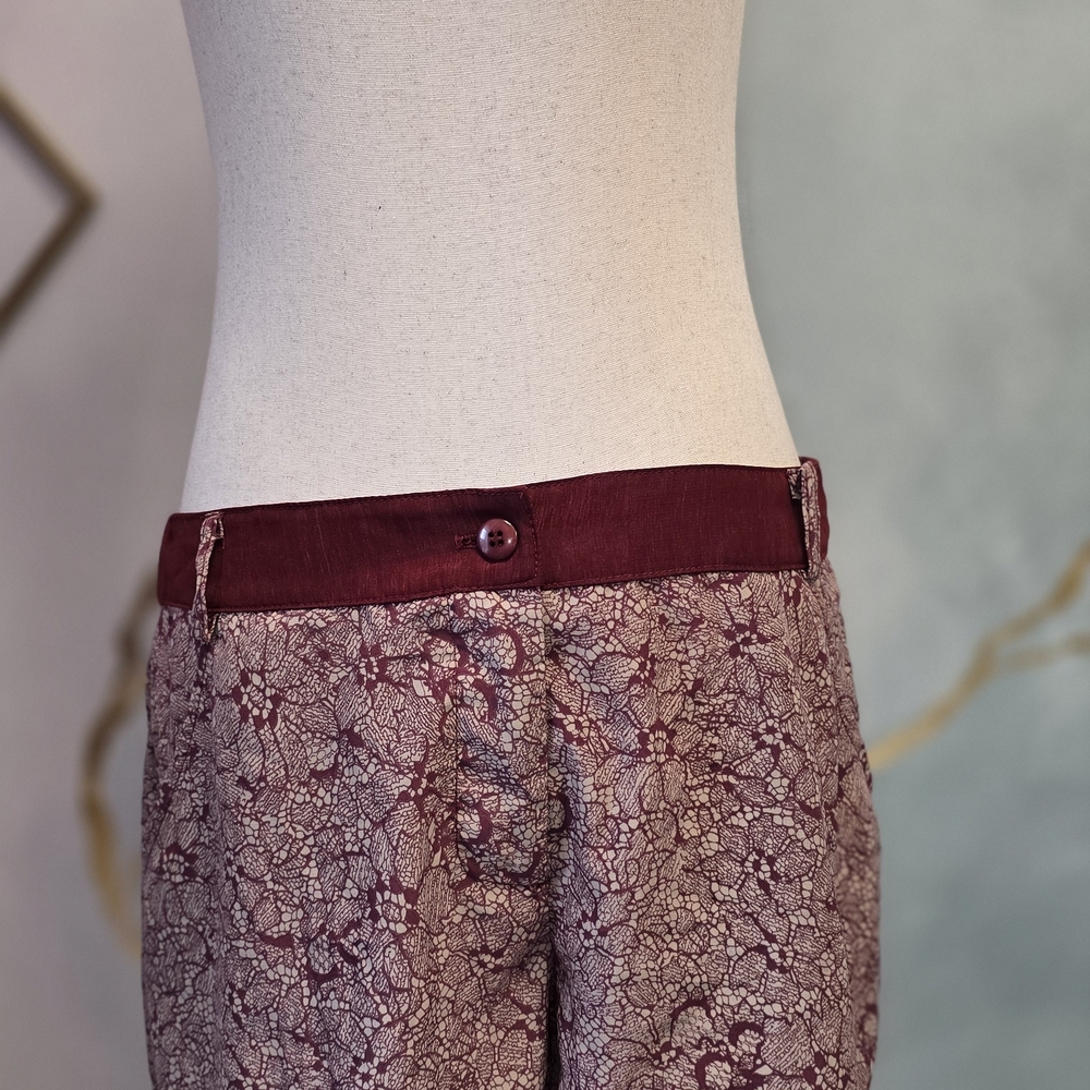 Wayf Anthropologie Burgundy Maroon Floral Print Silky Pants 4/6/8 See Size Note